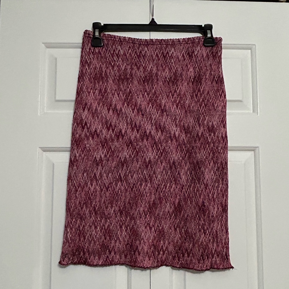 Vintage 90s Pink Zigzag Patterned Fully Lined Knee Length Knit Skirt